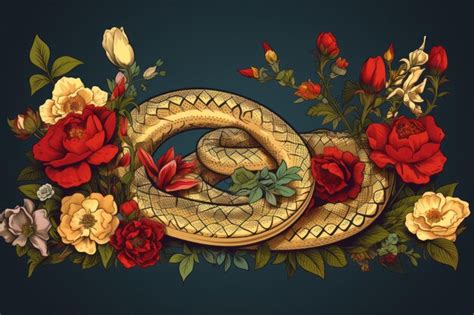  Serpent Amongst Flowers -  A Study in Intricate Detail and Symbolic Representation!